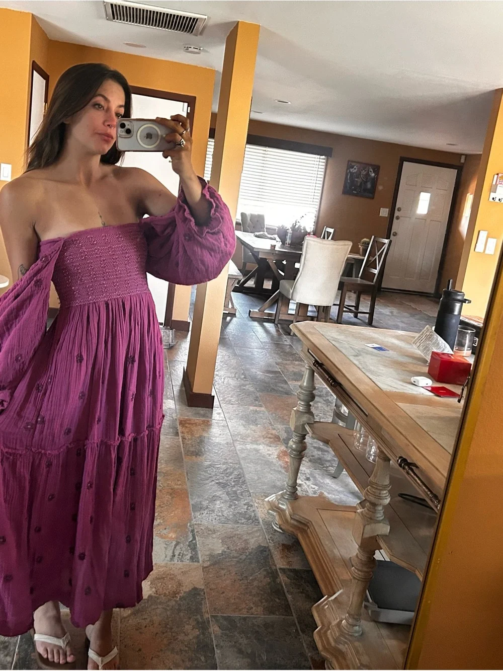 Free People Magenta Purple Off Shoulder Maxi Dress XS Boho
